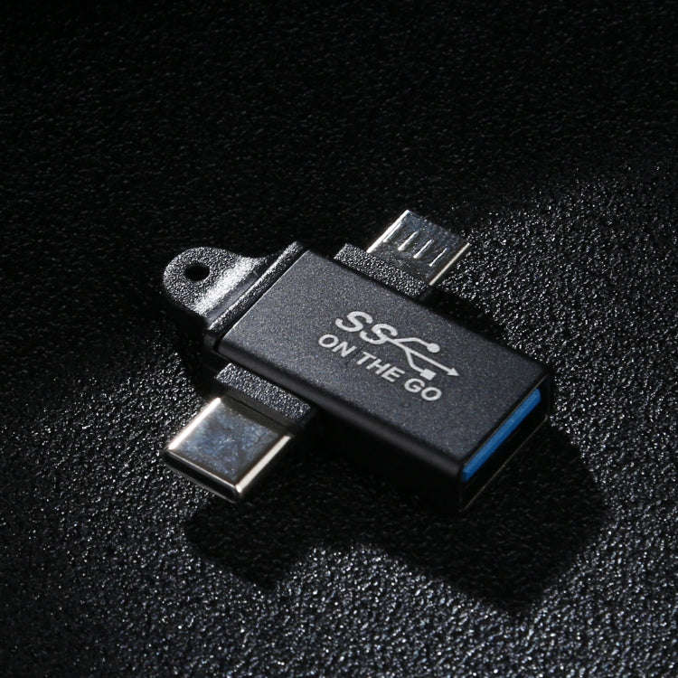 USB 3.0 Female to Type-C / USB-C Male + Micro Male Aluminium Alloy Adapter (Black)