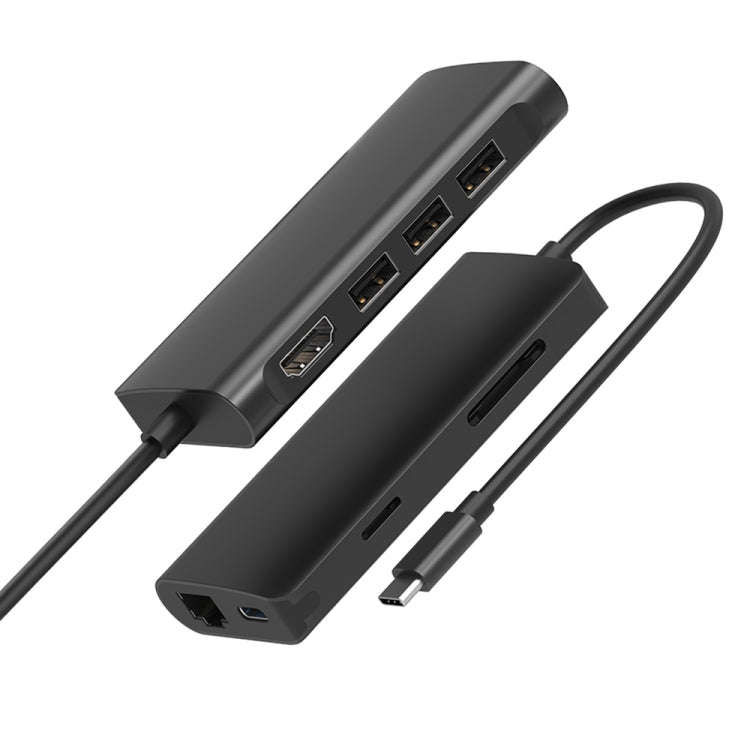 9591C 8 In 1 USB 3.0 x3 + SD / TF Card + HDMI + RJ45 + Type-C / USB-C (PD) Multi-function HUB Con...