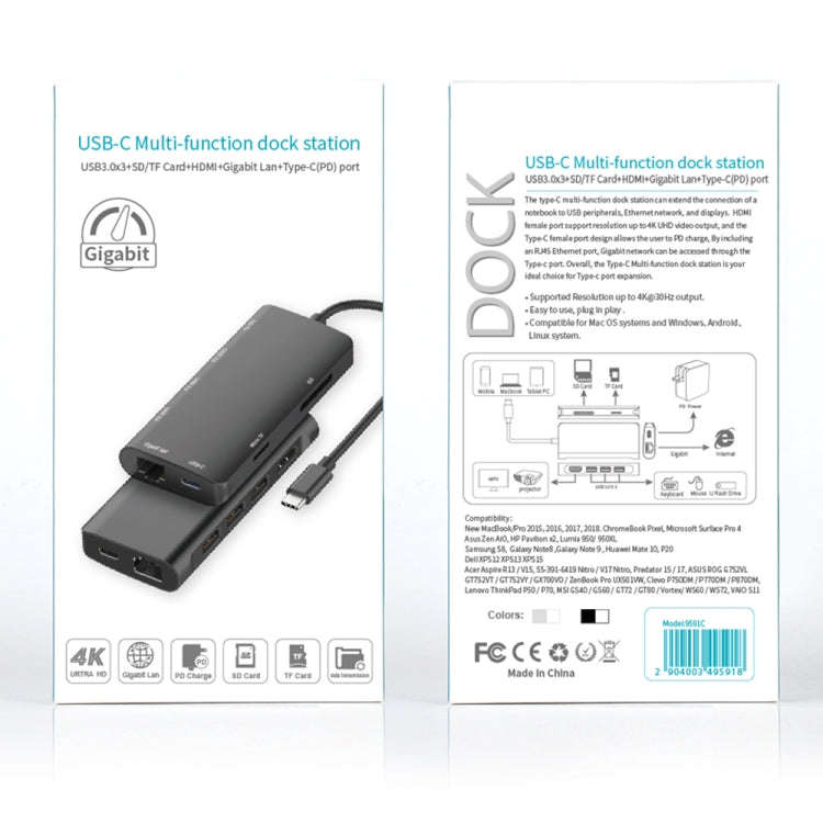 9591C 8 In 1 USB 3.0 x3 + SD / TF Card + HDMI + RJ45 + Type-C / USB-C (PD) Multi-function HUB Con...