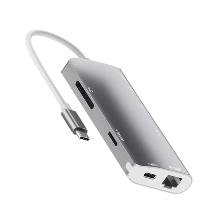 9591C 8 In 1 USB 3.0 x3 + SD / TF Card + HDMI + RJ45 + Type-C / USB-C (PD) Multi-function HUB Con...