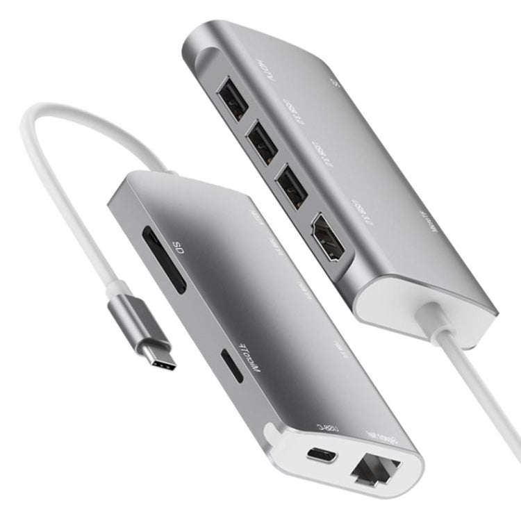 9591C 8 In 1 USB 3.0 x3 + SD / TF Card + HDMI + RJ45 + Type-C / USB-C (PD) Multi-function HUB Con...