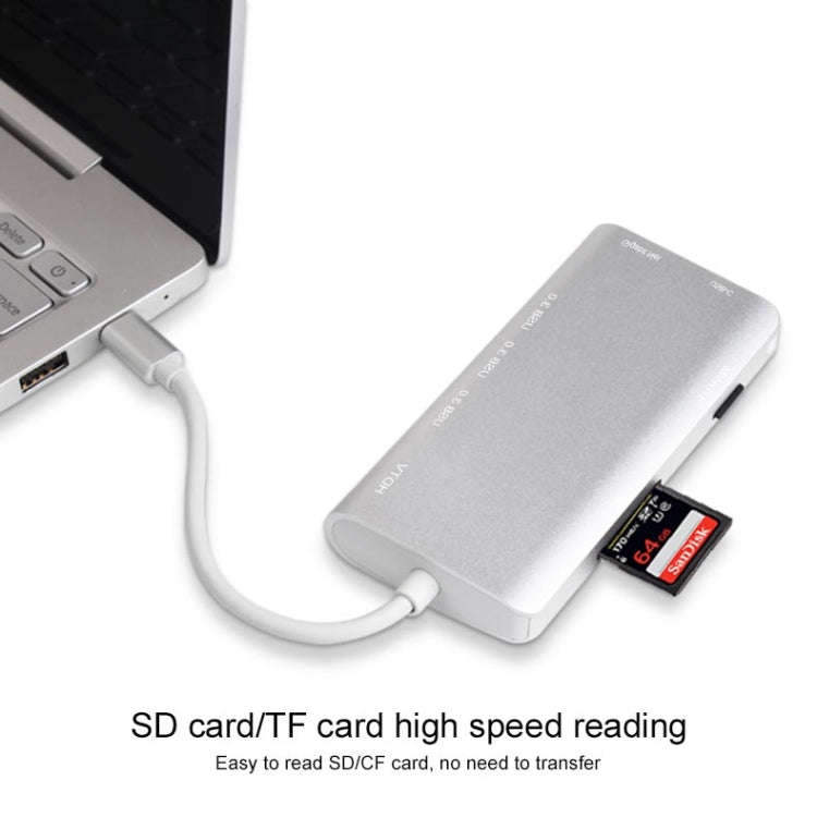 9591C 8 In 1 USB 3.0 x3 + SD / TF Card + HDMI + RJ45 + Type-C / USB-C (PD) Multi-function HUB Con...