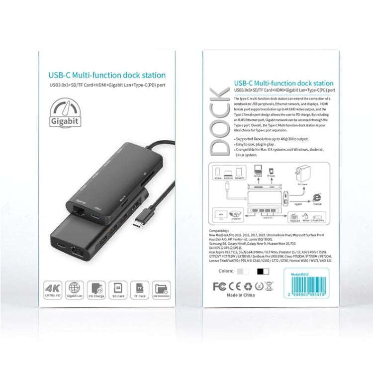 9591C 8 In 1 USB 3.0 x3 + SD / TF Card + HDMI + RJ45 + Type-C / USB-C (PD) Multi-function HUB Con...
