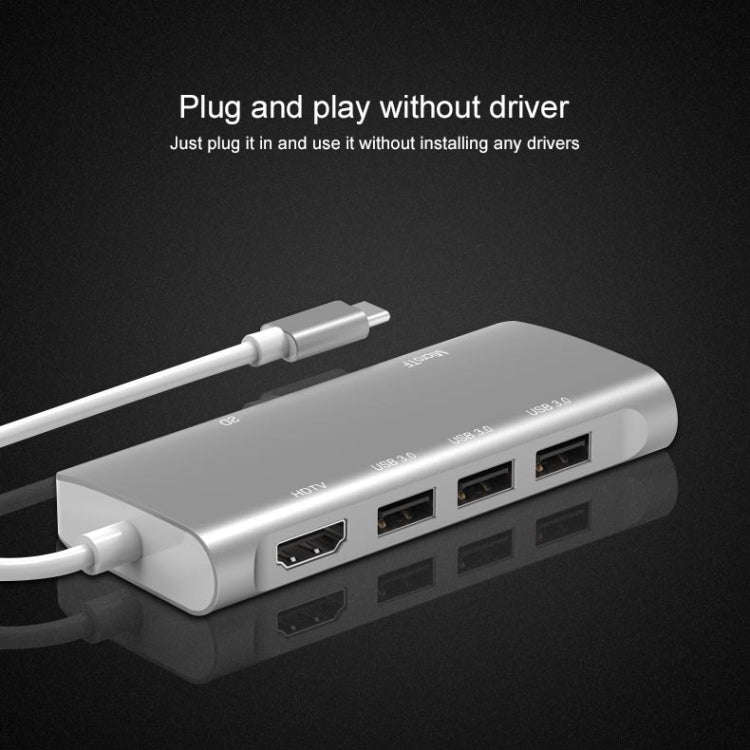 9591C 8 In 1 USB 3.0 x3 + SD / TF Card + HDMI + RJ45 + Type-C / USB-C (PD) Multi-function HUB Con...