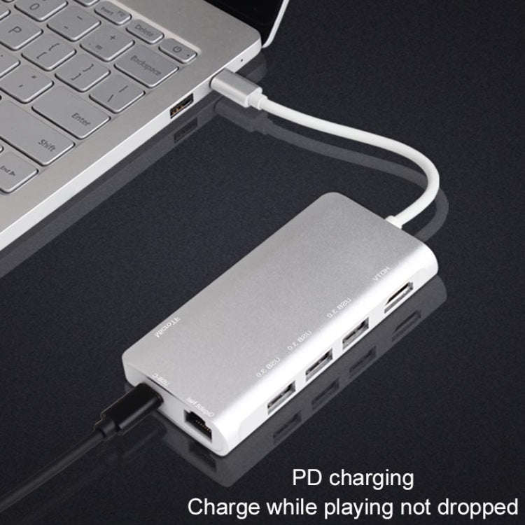 9591C 8 In 1 USB 3.0 x3 + SD / TF Card + HDMI + RJ45 + Type-C / USB-C (PD) Multi-function HUB Con...