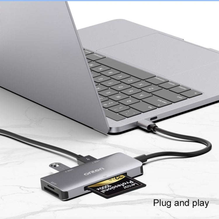 Onten 91882 5 In 1 USB3.0 x3 + SD + TF + CF Type-C / USB-C OTG Multi-function Card Reader