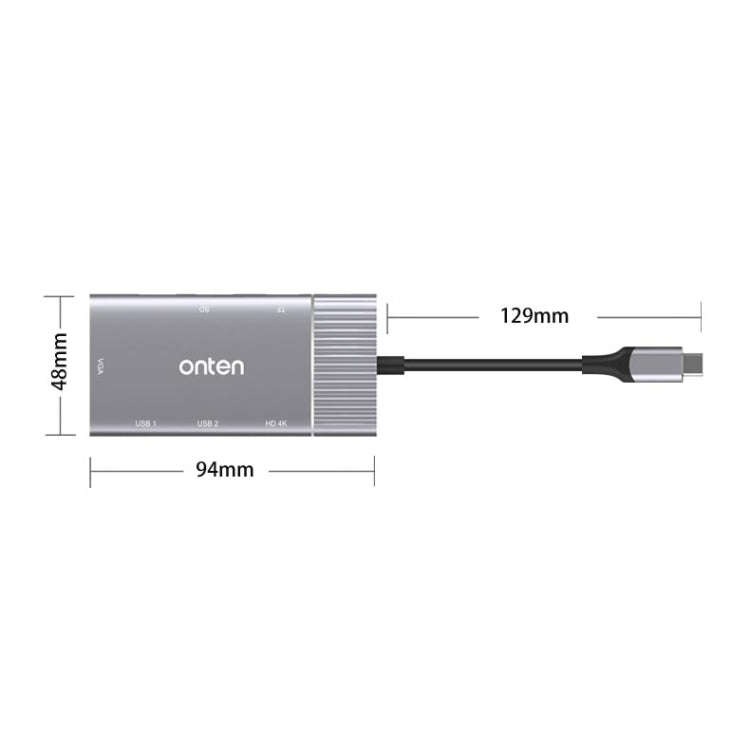 Onten 95113 8 In 1 USB 3.0 x2 + SD / TF + HDMI / VGA + 3.5mm Jack + Type-C / USB-C (PD 3.0) Multi...