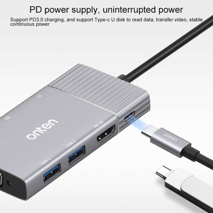 Onten 95113 8 In 1 USB 3.0 x2 + SD / TF + HDMI / VGA + 3.5mm Jack + Type-C / USB-C (PD 3.0) Multi...