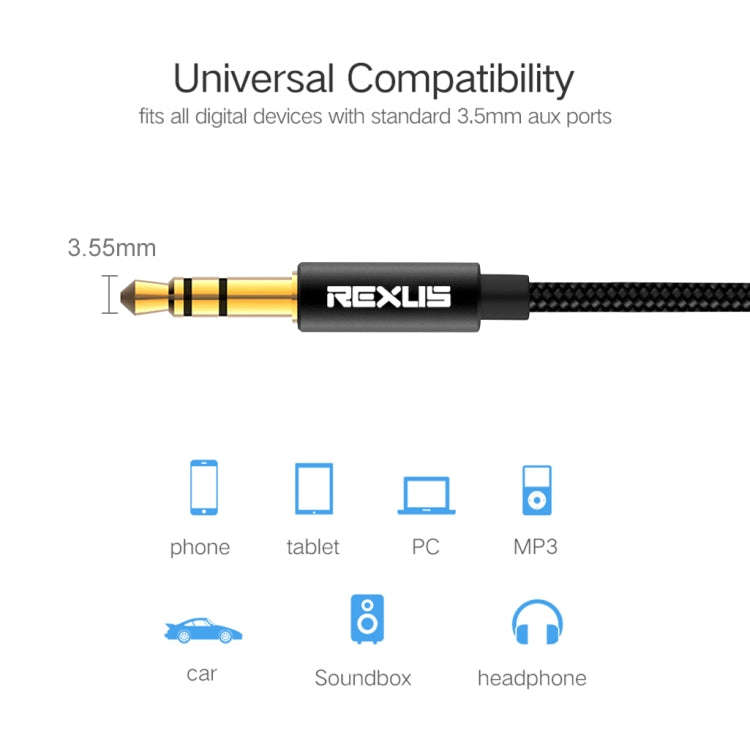 REXLIS 3629 3.5mm Male to Male Car Stereo Gold-plated Jack AUX Audio Cable for 3.5mm AUX Standard...