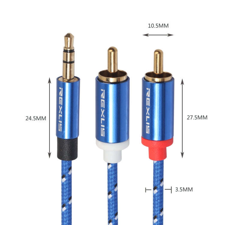 REXLIS 3610 3.5mm Male to Dual RCA Gold-plated Plug Blue Cotton Braided Audio Cable for RCA Input...