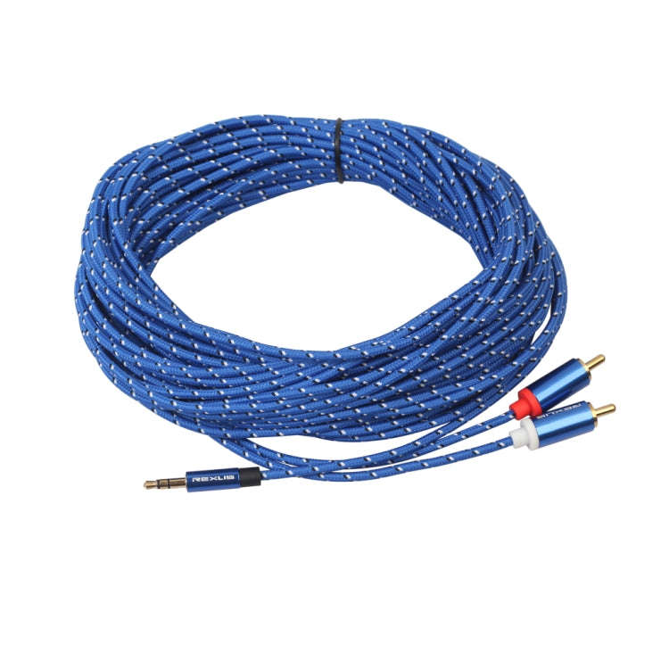 REXLIS 3610 3.5mm Male to Dual RCA Gold-plated Plug Blue Cotton Braided Audio Cable for RCA Input...
