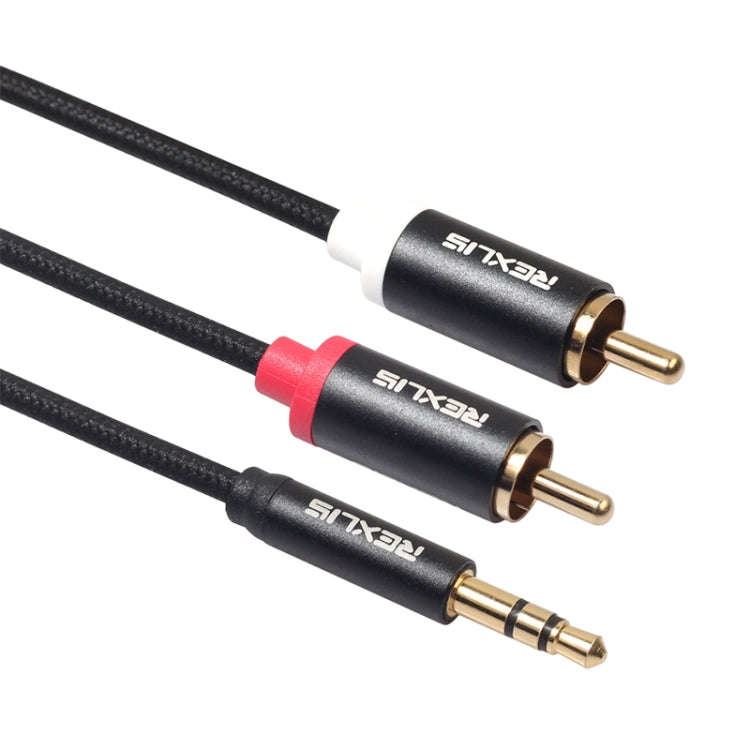 REXLIS 3635 3.5mm Male to Dual RCA Gold-plated Plug Black Cotton Braided Audio Cable for RCA Inpu...