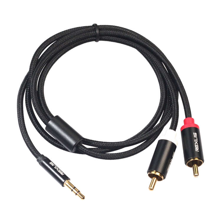 REXLIS 3635 3.5mm Male to Dual RCA Gold-plated Plug Black Cotton Braided Audio Cable for RCA Inpu...