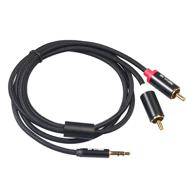 REXLIS 3635 3.5mm Male to Dual RCA Gold-plated Plug Black Cotton Braided Audio Cable for RCA Inpu...