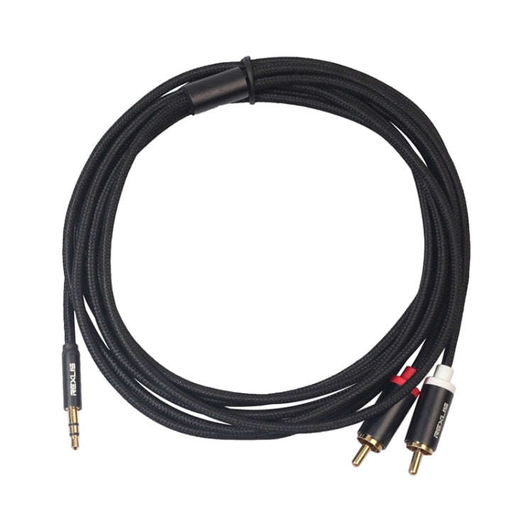 REXLIS 3635 3.5mm Male to Dual RCA Gold-plated Plug Black Cotton Braided Audio Cable for RCA Inpu...