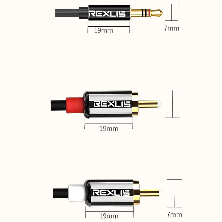 REXLIS 3635 3.5mm Male to Dual RCA Gold-plated Plug Black Cotton Braided Audio Cable for RCA Inpu...