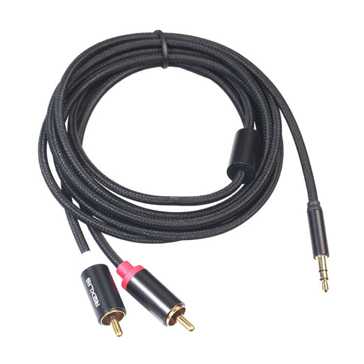 REXLIS 3635 3.5mm Male to Dual RCA Gold-plated Plug Black Cotton Braided Audio Cable for RCA Inpu...