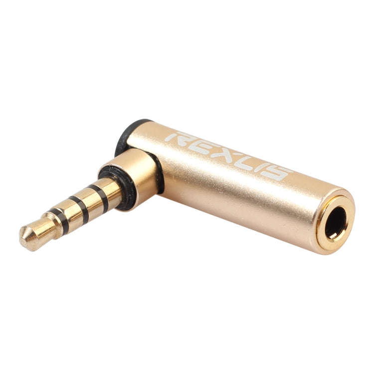 REXLIS BK3567 3.5mm Male + 3.5mm Female L-shaped 90 Degree Elbow Gold-plated Plug Gold Audio Inte...