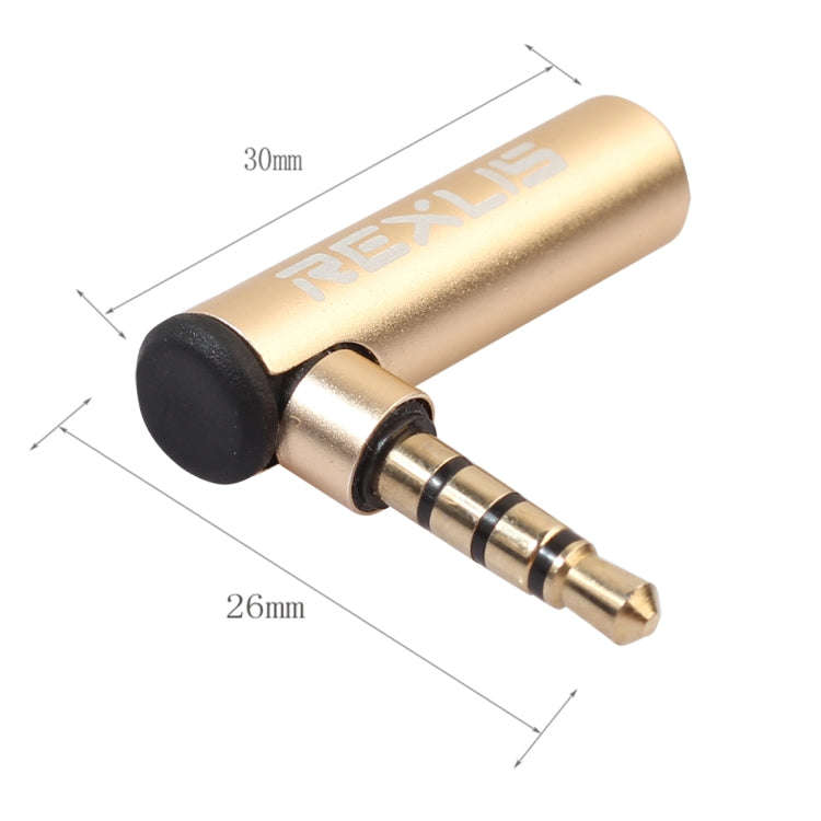 REXLIS BK3567 3.5mm Male + 3.5mm Female L-shaped 90 Degree Elbow Gold-plated Plug Gold Audio Inte...