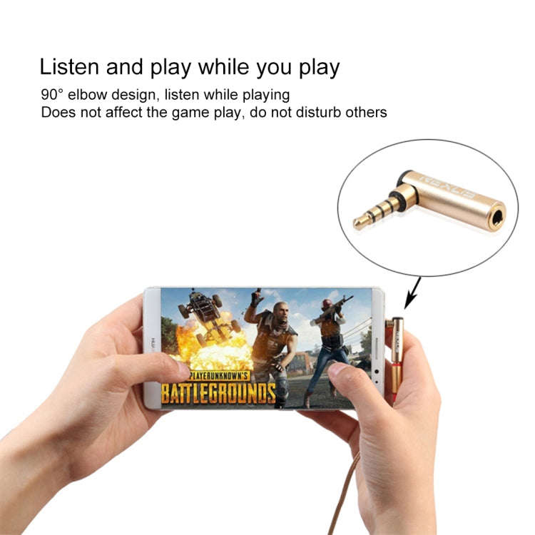 REXLIS BK3567 3.5mm Male + 3.5mm Female L-shaped 90 Degree Elbow Gold-plated Plug Gold Audio Inte...