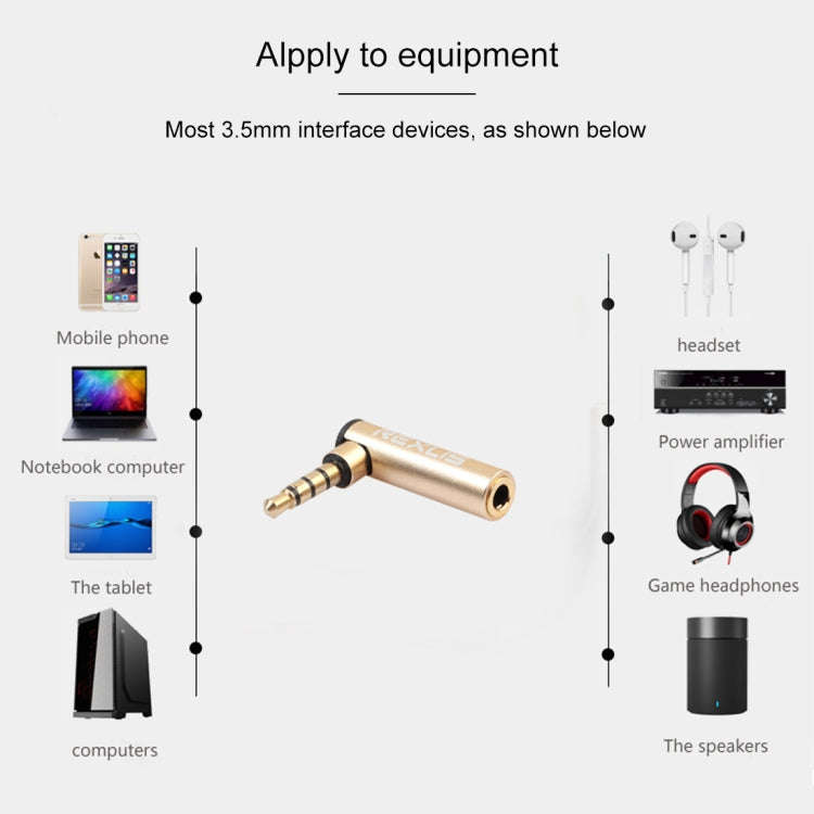 REXLIS BK3567 3.5mm Male + 3.5mm Female L-shaped 90 Degree Elbow Gold-plated Plug Gold Audio Inte...