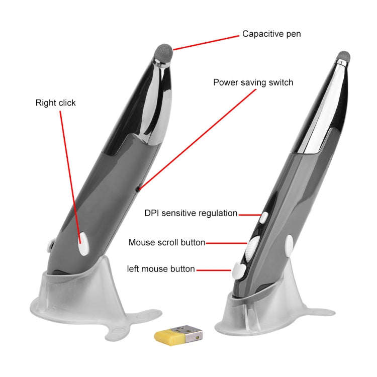 PR-06 4-keys Smart Wireless Optical Mouse with Stylus Pen Function (Grey)