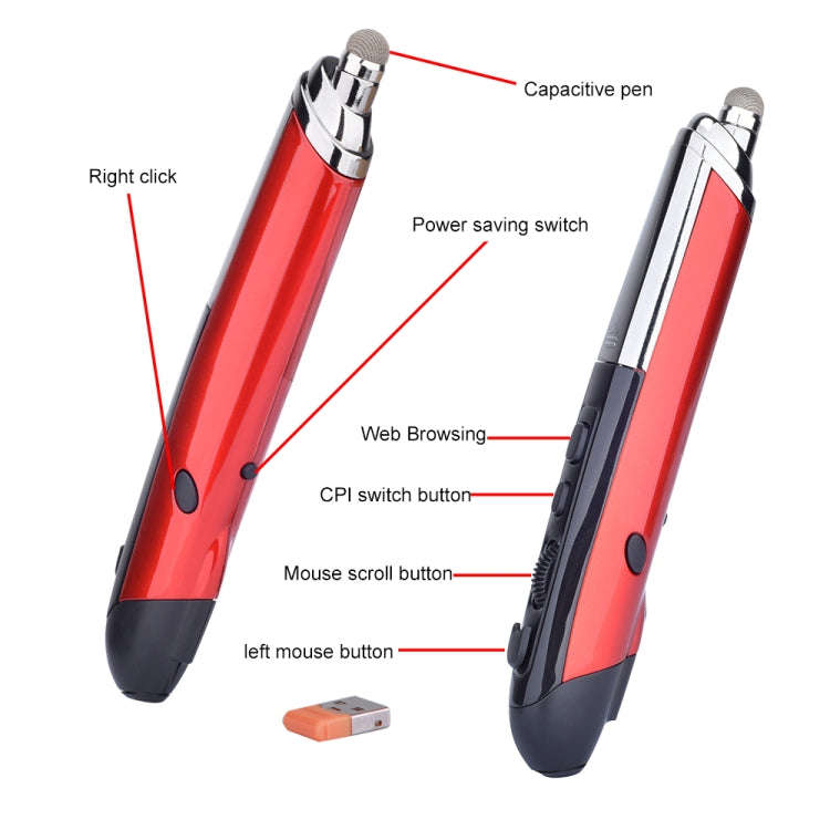 PR-08 6-keys Smart Wireless Optical Mouse with Stylus Pen & Laser Function (Red)