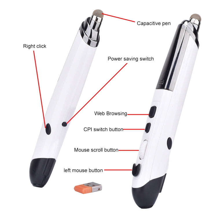 PR-08 6-keys Smart Wireless Optical Mouse with Stylus Pen & Laser Function (White)