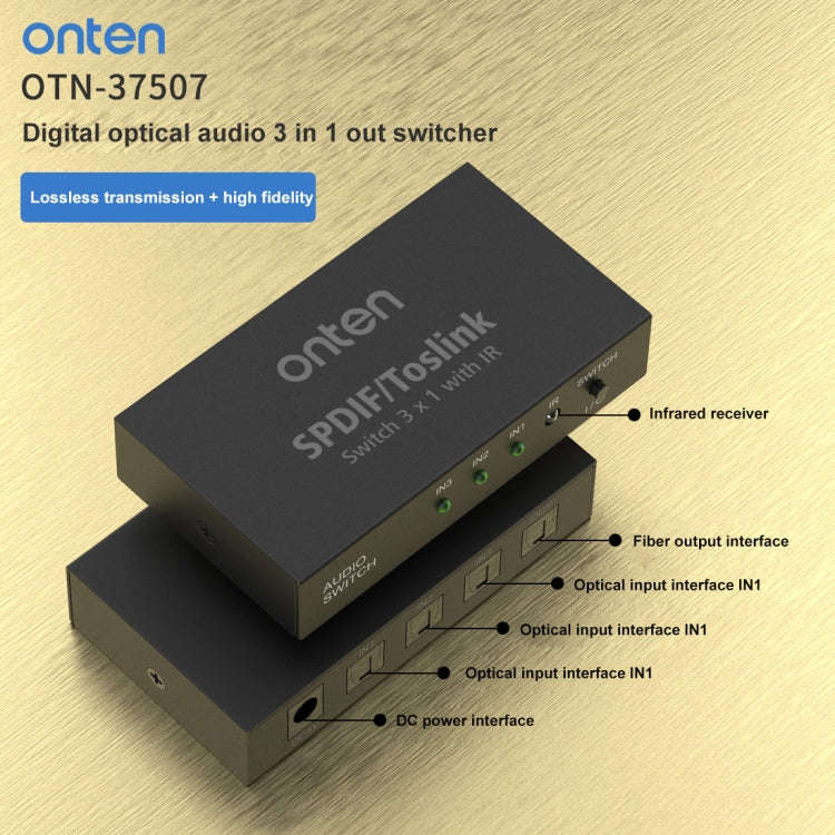 Onten 37507 Digital Optical Audio 3 In 1 Out Switcher Speaker Connector