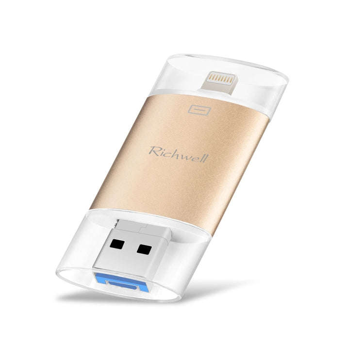 Richwell 3 in 1 64G Type-C + 8 Pin + USB 3.0 Metal Double Cover Push-pull Flash Disk with OTG Fun...