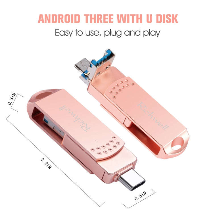 Richwell 3 in 1 128G Type-C + Micro USB + USB 3.0 Metal Flash Disk with OTG Function(Black)