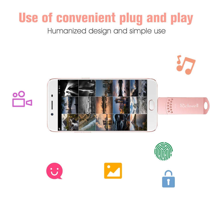 Richwell 3 in 1 128G Type-C + Micro USB + USB 3.0 Metal Flash Disk with OTG Function(Rose Gold)