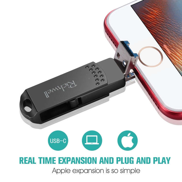 Richwell 16G Type-C + 8 Pin + USB 3.0 Metal Push-pull Flash Disk with OTG Function(Rose Gold)