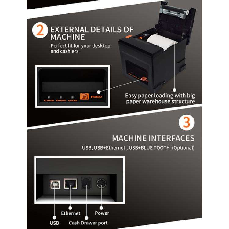 ZJ-8360 USB Auto-cutter 80mm Thermal Receipt Printer(EU Plug)