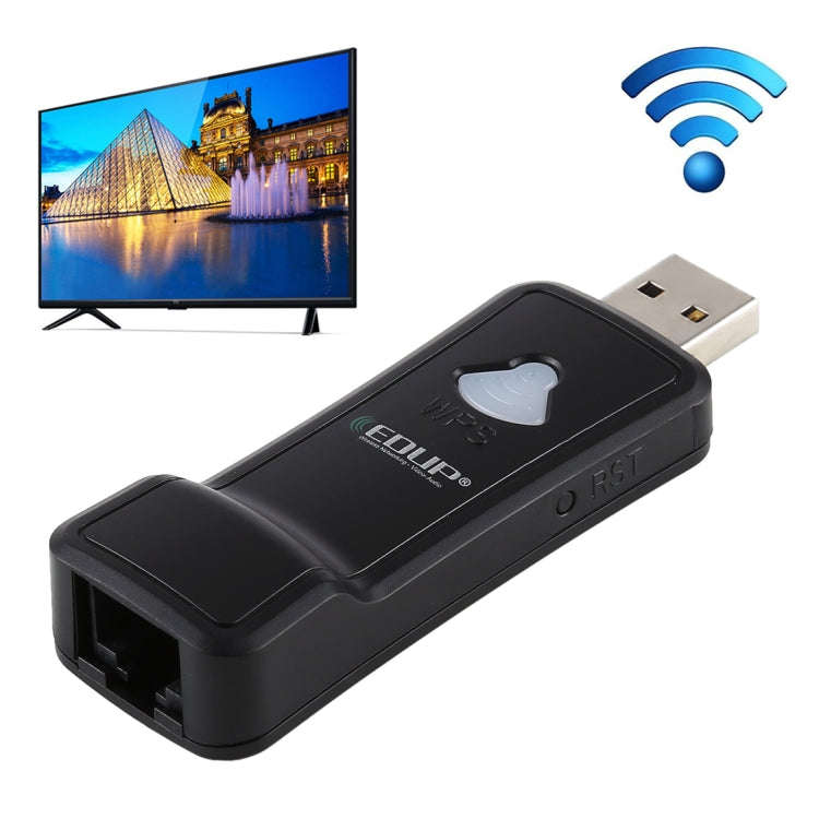EDUP EP-2911S 300Mbps 2.4GHz Wireless USB Repeater WiFi to RJ45 Network Adapter for TV, Set Top B...