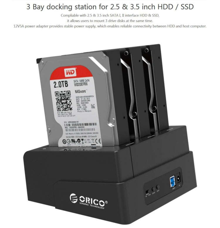 ORICO 6638US3-C 3-bay USB 3.0 Type-B to SATA External Hard Disk Box Storage Case Hard Disk Dockin...