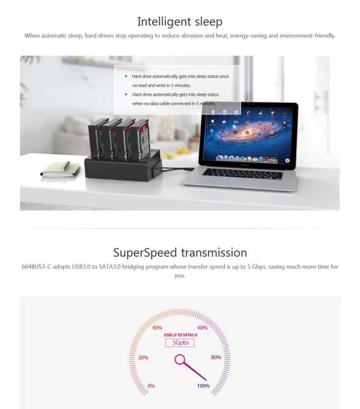 ORICO 6648US3-C-V1 4-bay USB 3.0 Type-B to SATA External Hard Disk Box Storage Case Hard Disk Doc...