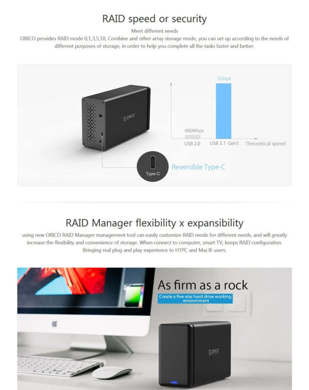 ORICO NS200-C3 2-bay USB-C / Type-C 3.1 to SATA External Hard Disk Box Storage Case Hard Drive Do...