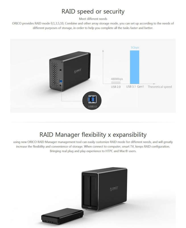 ORICO NS200-U3 2-bay USB 3.0 Type-B to SATA External Hard Disk Box Storage Case Hard Drive Dock f...