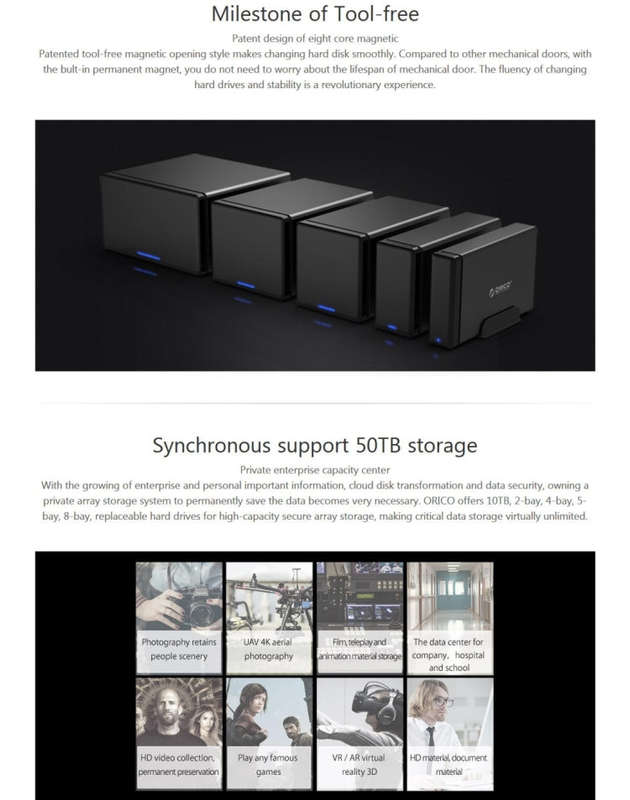 ORICO NS500-C3 5-bay USB-C / Type-C 3.1 to SATA External Hard Disk Box Storage Case Hard Drive Do...