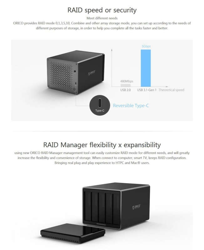 ORICO NS500-C3 5-bay USB-C / Type-C 3.1 to SATA External Hard Disk Box Storage Case Hard Drive Do...