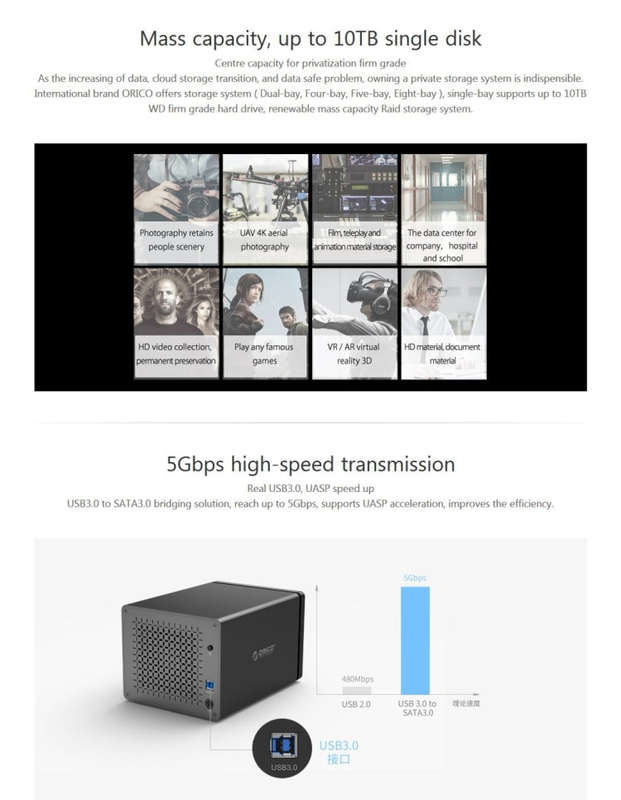 ORICO NS500-RU3 5-bay USB 3.0 Type-B to SATA External Hard Disk Box Storage Case Hard Drive Dock ...