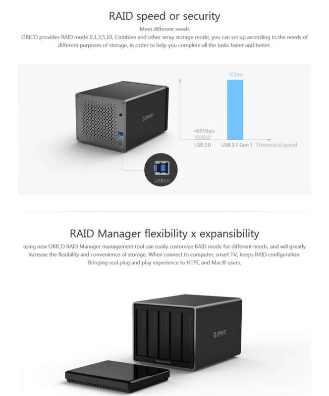 ORICO NS500-U3 5-bay USB 3.0 Type-B to SATA External Hard Disk Box Storage Case Hard Drive Dock f...