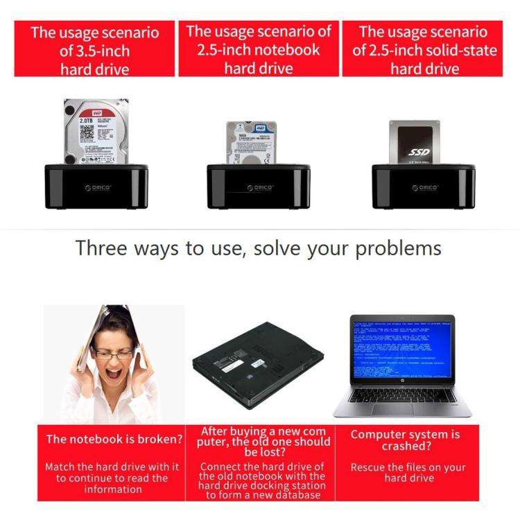 ORICO USB 3.0 Type-B to SATA External Storage Hard Drive Dock for 2.5 inch / 3.5 inch SATA HDD / ...
