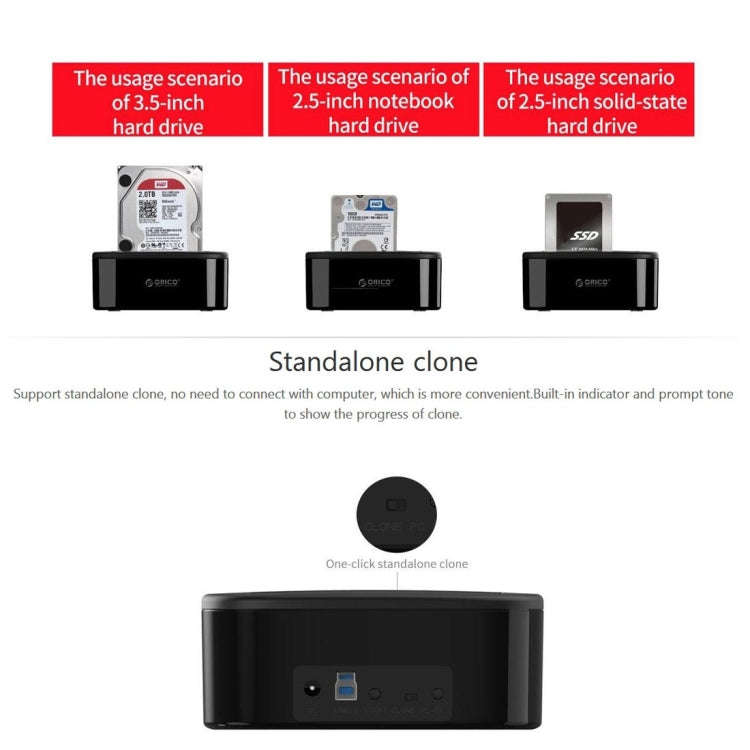 ORICO 6228US3-C 1 to 1 Clone 2 Bay USB 3.0 Type-B to SATA External Storage Hard Drive Dock for 2....