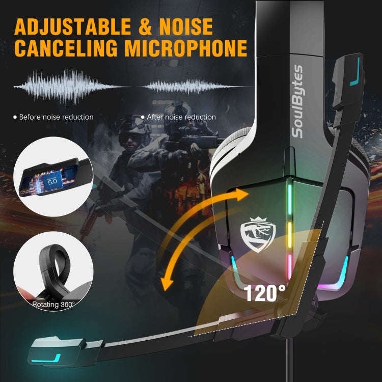 Soulbytes S12 USB + 3.5mm 4 Pin Adjustable RGB Light Gaming Headset with Mic (Black)