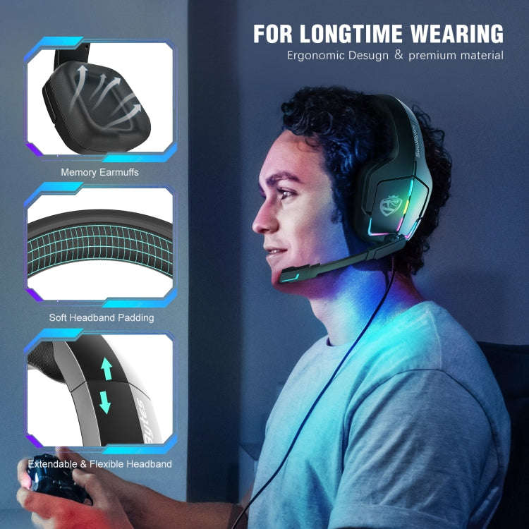Soulbytes S12 USB + 3.5mm 4 Pin Adjustable RGB Light Gaming Headset with Mic (Black)
