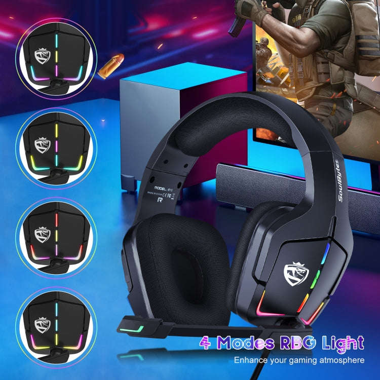 Soulbytes S12 USB + 3.5mm 4 Pin Adjustable RGB Light Gaming Headset with Mic (Black)
