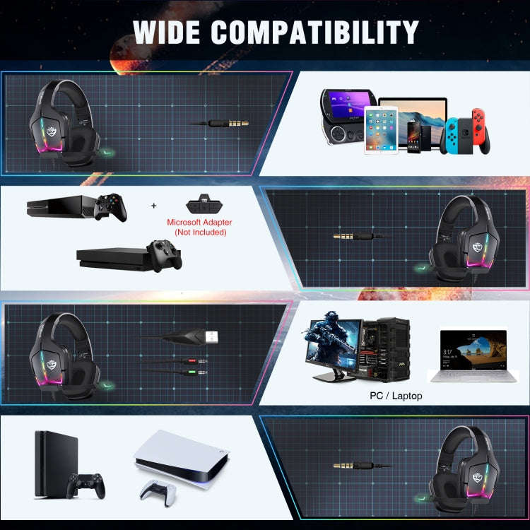 Soulbytes S12 USB + 3.5mm 4 Pin Adjustable RGB Light Gaming Headset with Mic (Black)