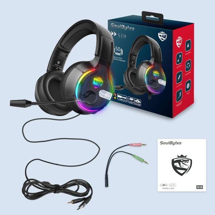 Soulbytes S19 USB + 3.5mm 4 Pin Adjustable RGB Light Gaming Headset with Mic (Black)